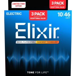 Elixir Nanoweb Electric Nickel Plated Steel 16567 3 Pack Light 10-46